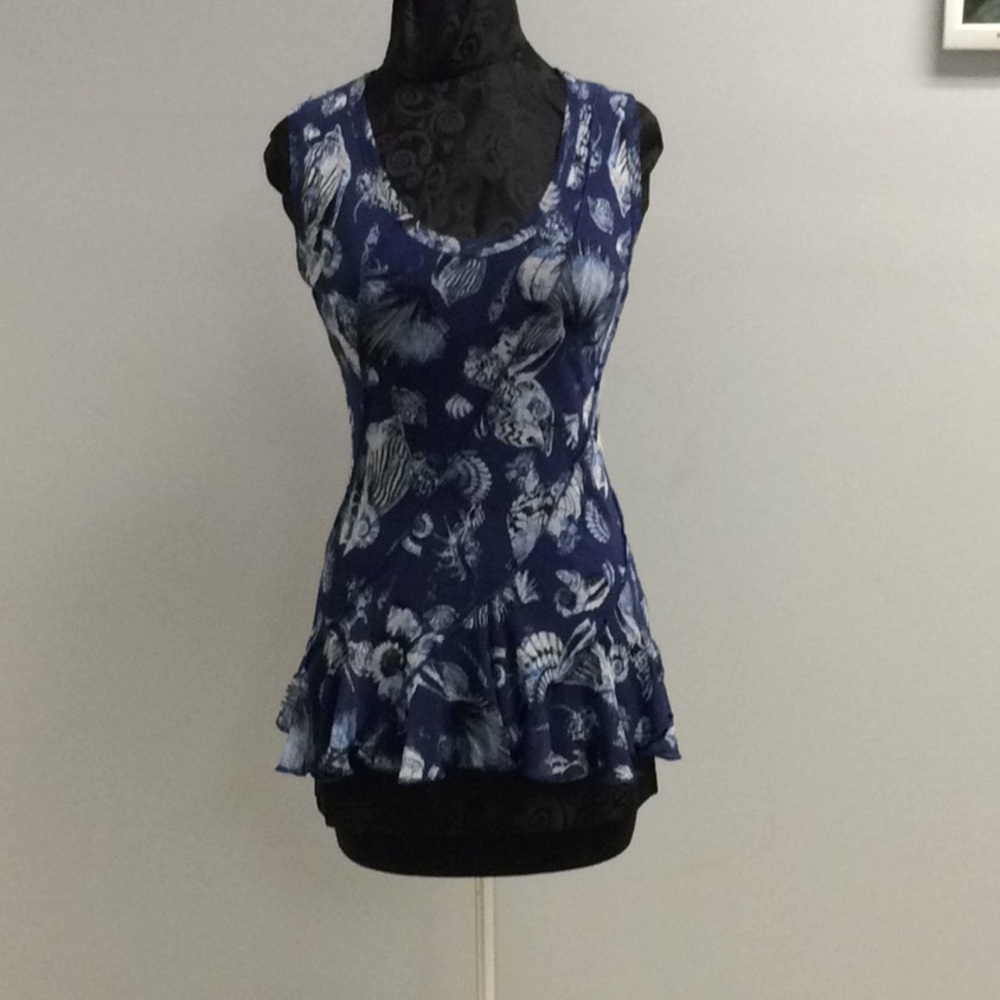 Fuzzi Sleeveless Blue Mesh Top